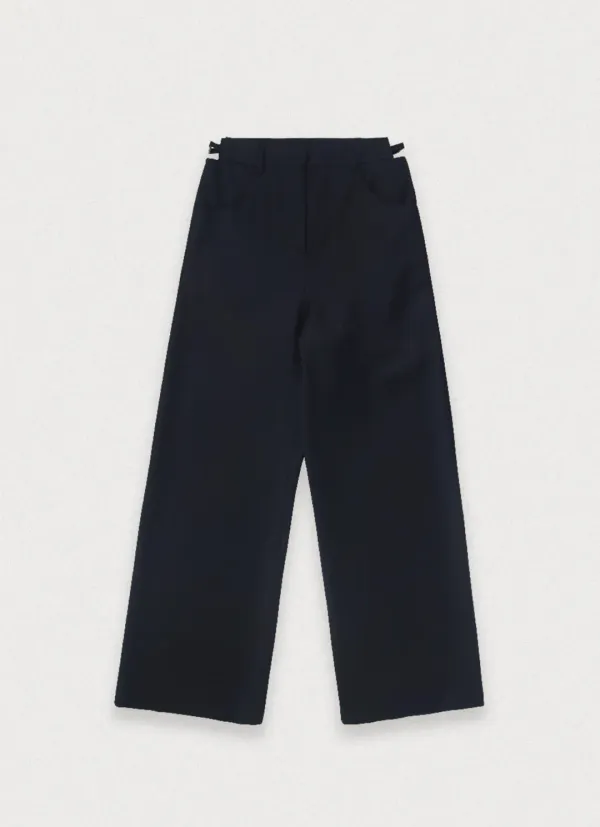 BAS CUT WOOL SLACKS - NAVY