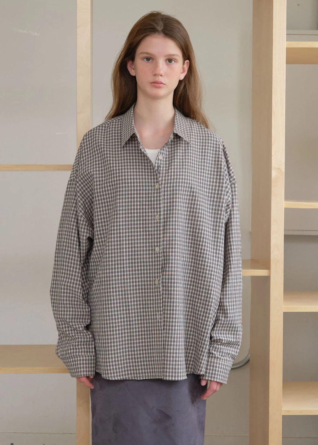 온무드 [2ND] URBAN LOOSE CHECK SHIRT - BEIGE 상품 이미지 2