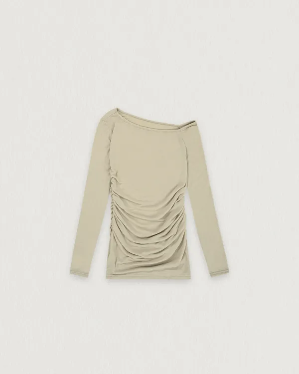 [Exclusive] flétta One shoulder Shirring Tee_3 Colors