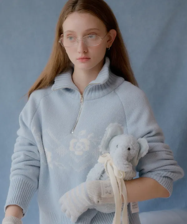 Rose Nordic Knit Half Zip-Up ( Sky Blue )