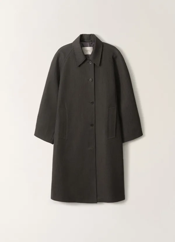 Wool Blend Balmacaan Coat (Charcoal Sate)