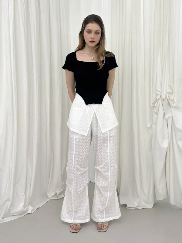 FLOWER LACE LAYERED PANTS / WHITE