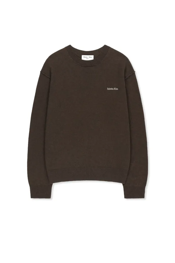 CASHMERE BLENDED PANEL KNIT PULLOVER IN BROWN