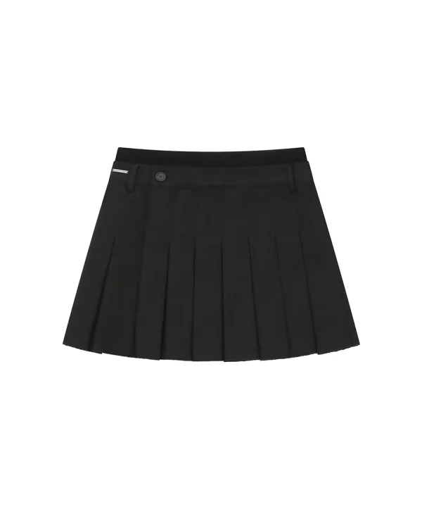 Ribbed layered pleats skirt BLACK