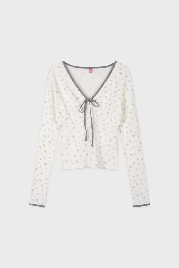 Flower Neck Ribbon T-Shirt (White)