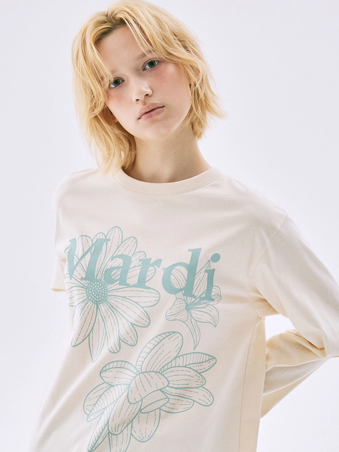 마르디 메크르디 TSHIRT LONG SLEEVE TRIPLE FLOWER_BUTTER MOSSGREEN 상품 이미지 2
