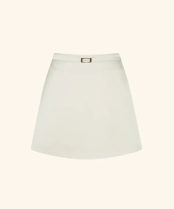 Letters Satin Belt Mini Skirt (Cream)