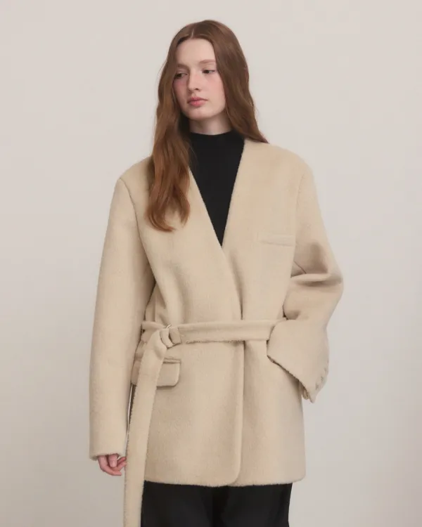 Lap pocket deep v neck midi coat ver.2 - beige