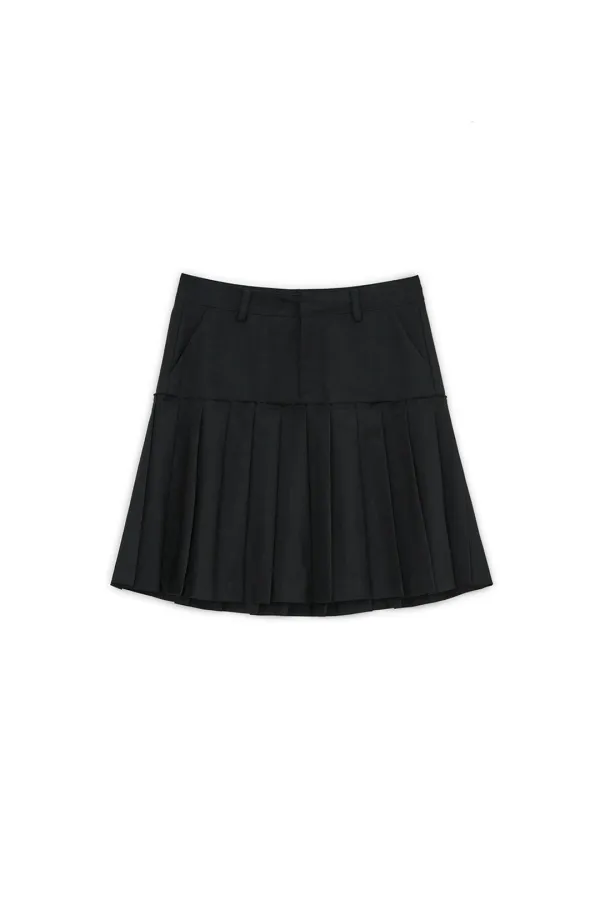 PLEATS MIDI SKIRT, BLACK
