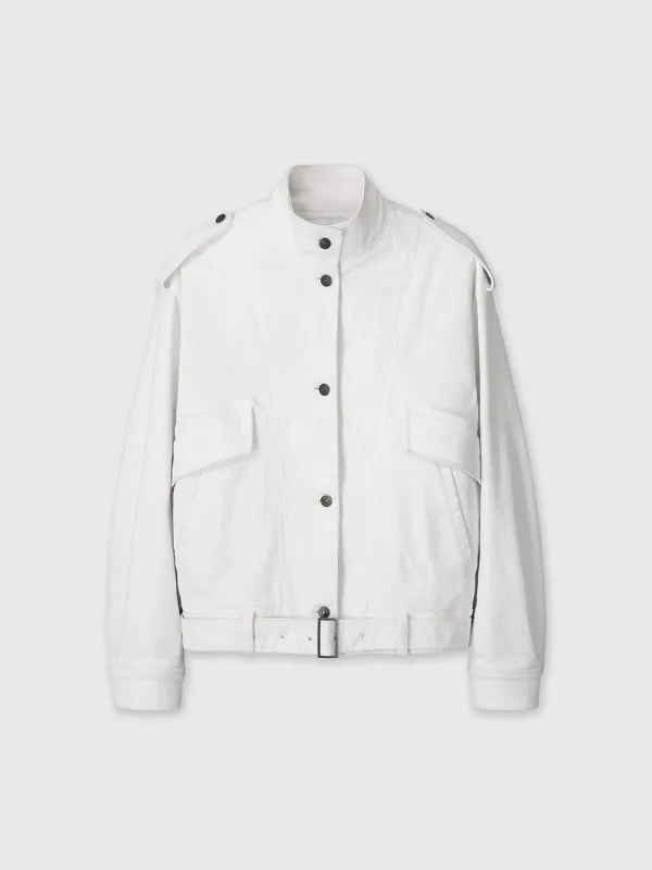 (W) OVERSIZED DENIM BELTED JACKET_ OFF WHITE
