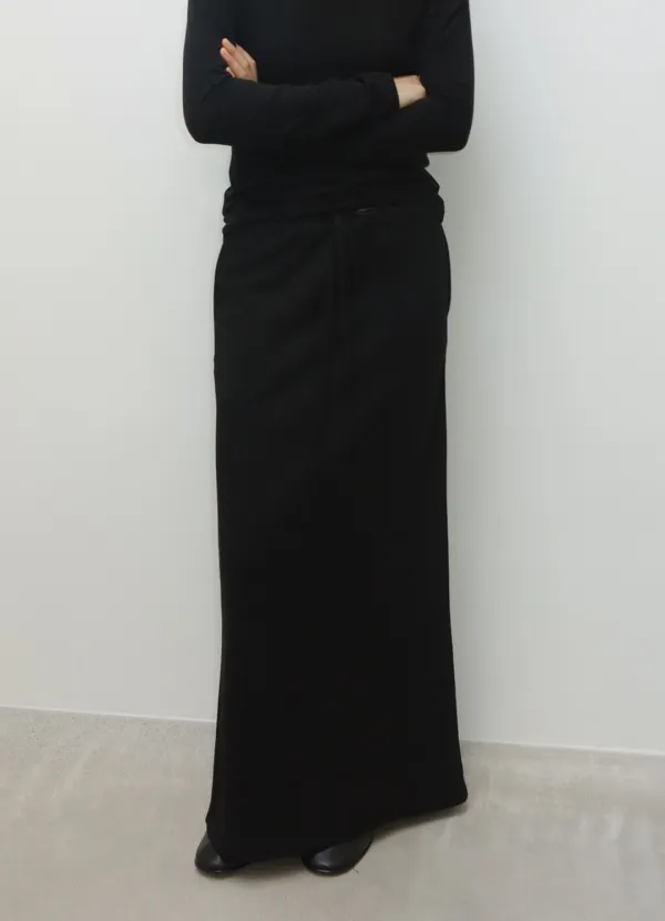 Drawstring Maxi Knit Skirt / Black