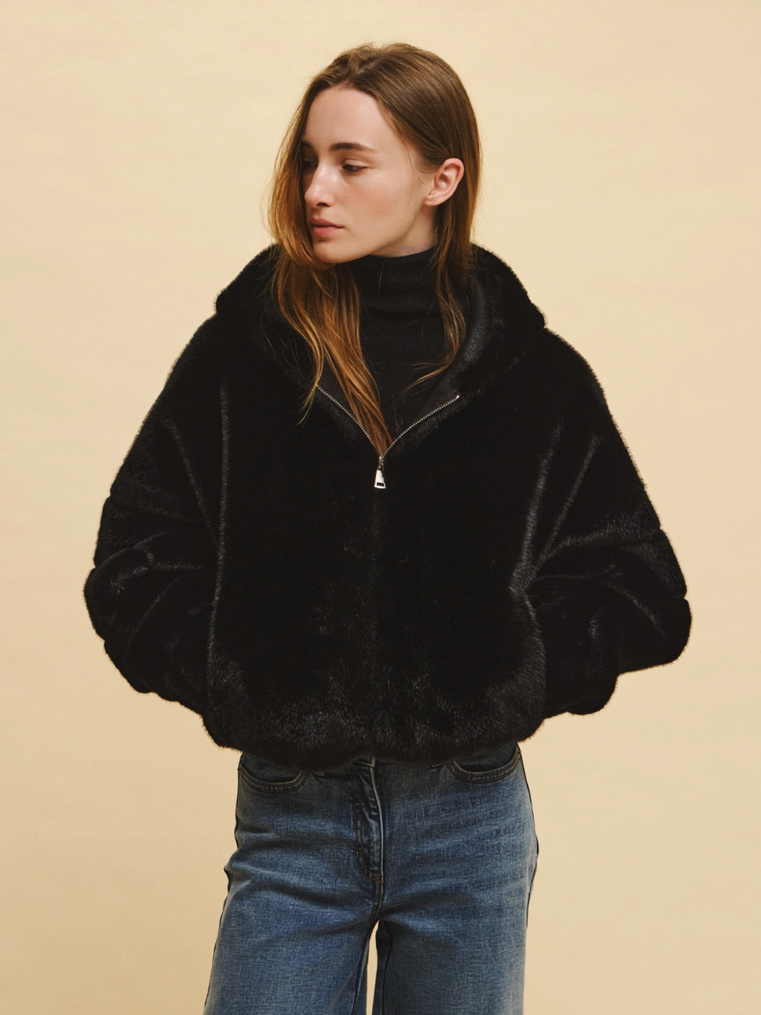 르니나 ROVENA fur hood zip-up jacket_black 상품 이미지 2