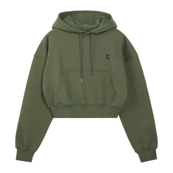 STITCH CROPPED HOODIE - KHAKI