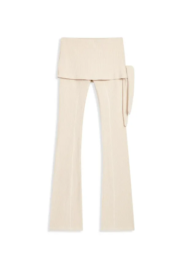 WAFFLE SKIRT LAYERED LEGGINGS, BEIGE