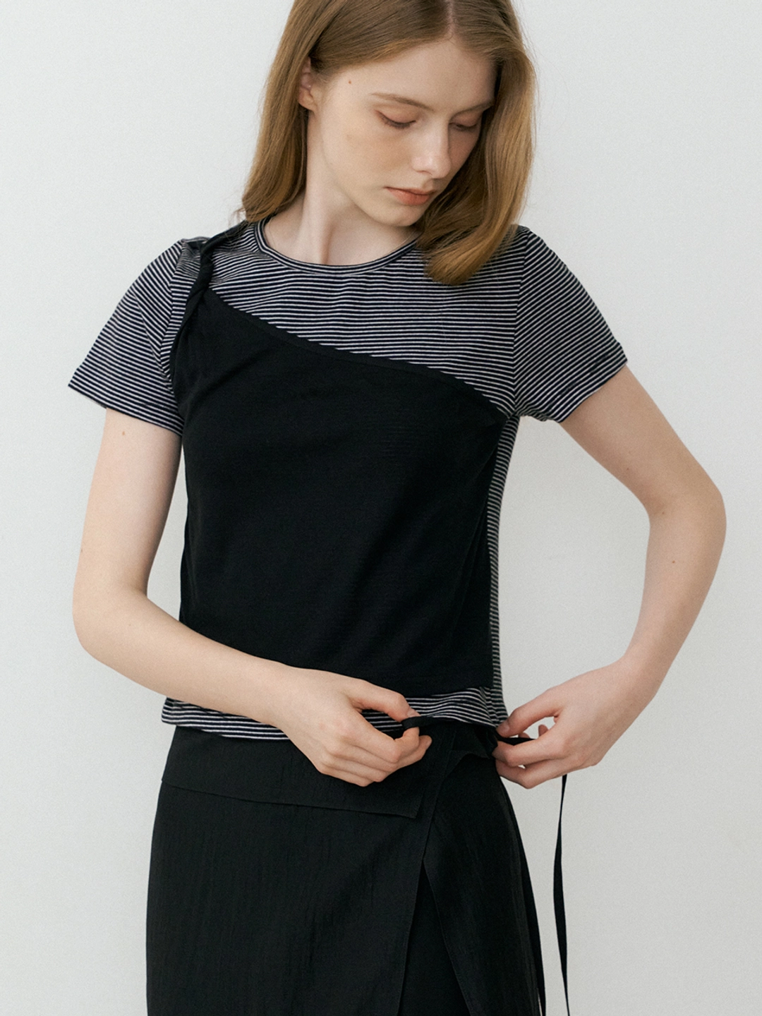 아워코모스 comos 1456 twist point stripe T-shirt (black) 상품 이미지 2