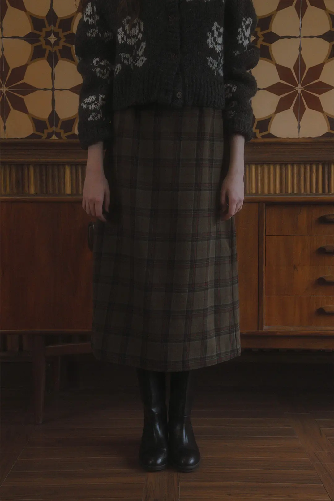 위드아웃썸머 Falling long skirt_check brown 상품 이미지 2