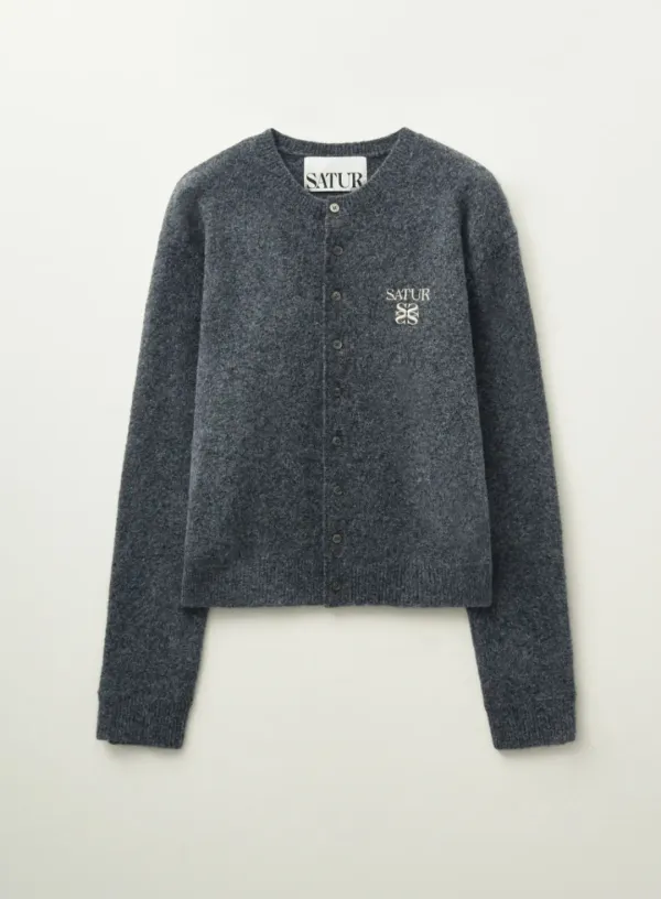 Loren Wool Blend Crew Neck Knit Cardigan - Charcoal