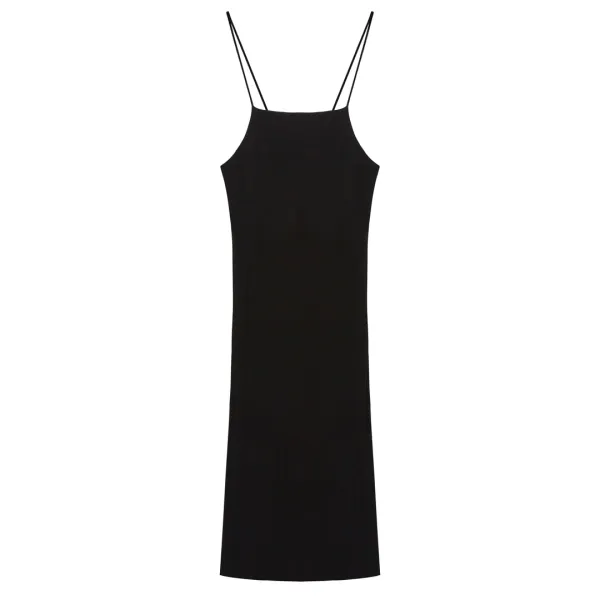 String Sheer Long Dress - black