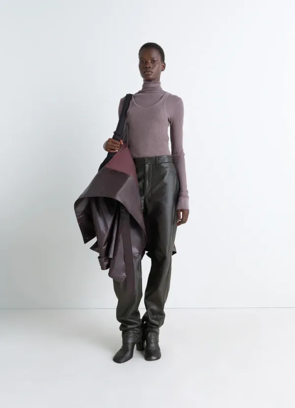 LEATHER FIVE POCKETS TWISTED PANTS