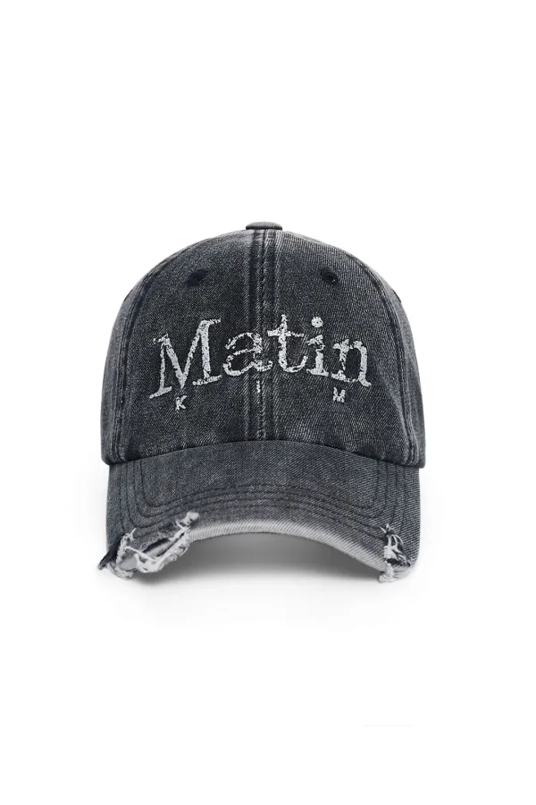 VINTAGE DISTRESSED DENIM BALL CAP IN BLACK