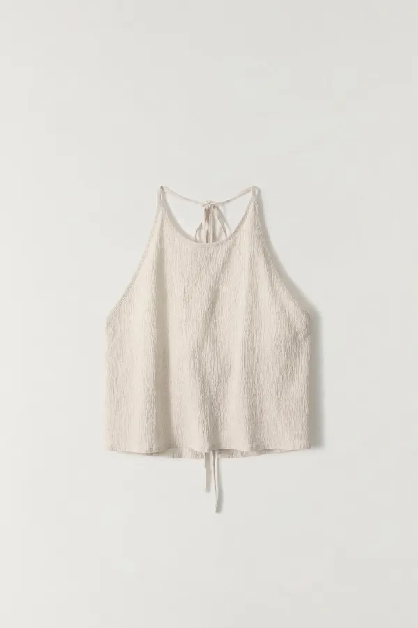 플리츠 홀터넥 탑 BEIGE