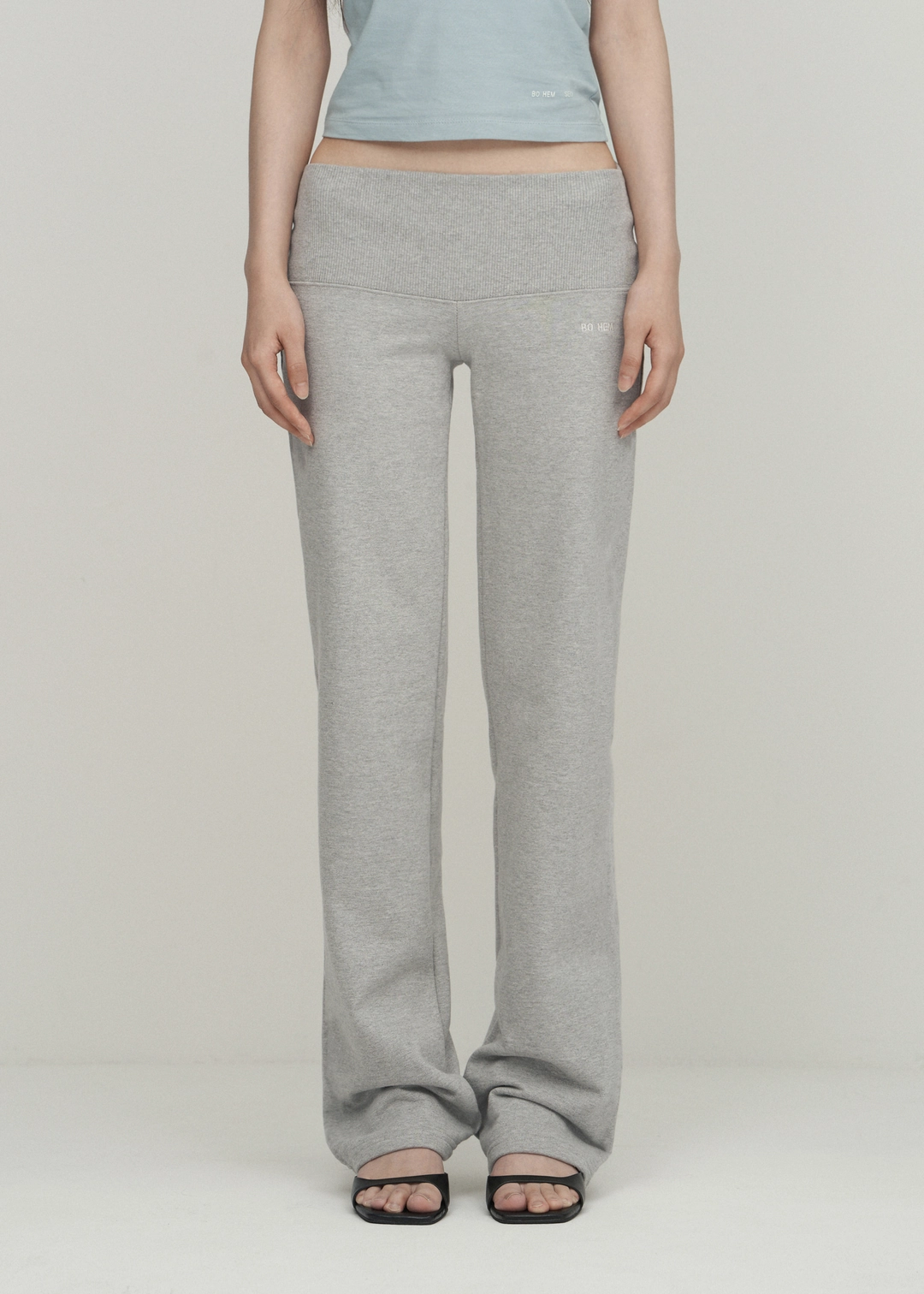 보헤미안서울 RIBBED BAND STRAIGHT PANTS, MELANGE GRAY - bohemseo 상품 이미지 2