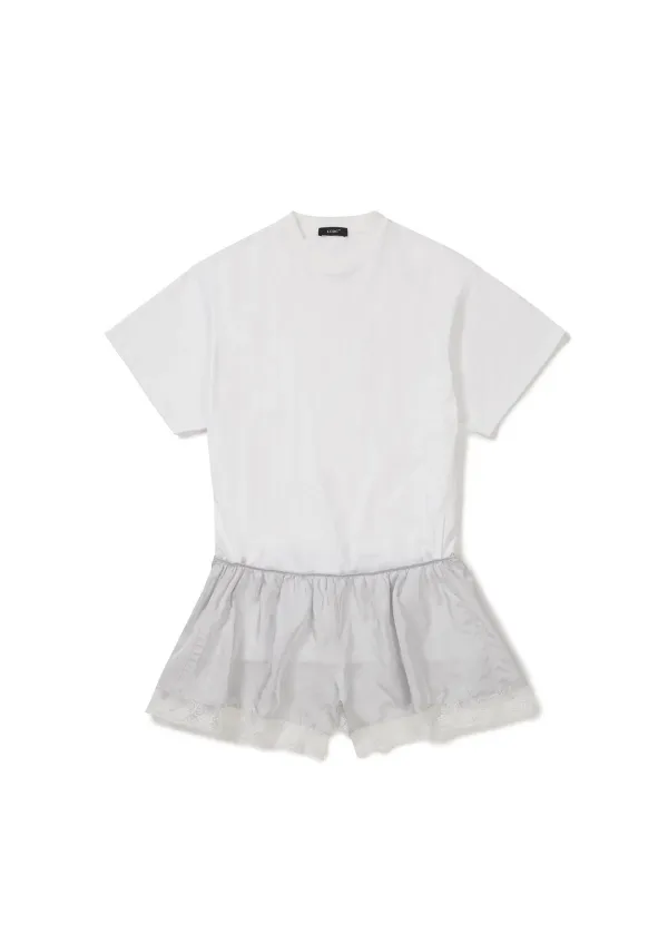 LACE TRIM JERSEY DRESS (WHITE)