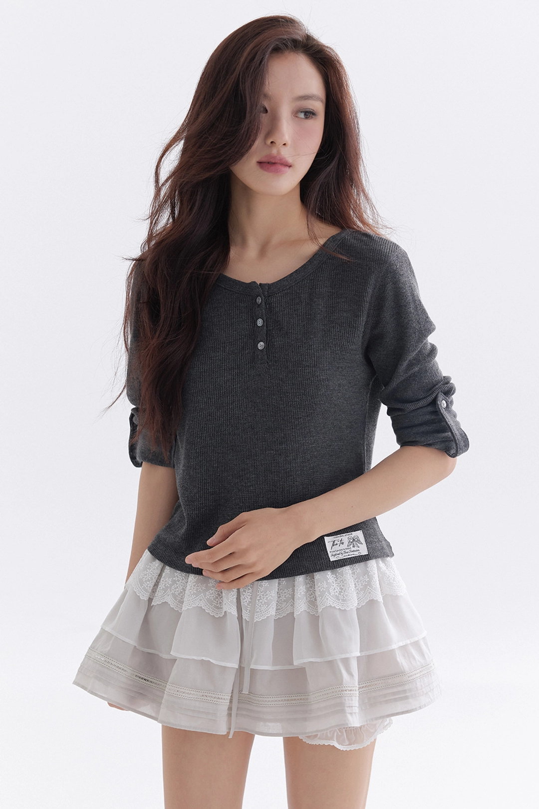 더티스 Angora Canvas Henley Waffle T-Shirt (Charcoal) 상품 이미지 3