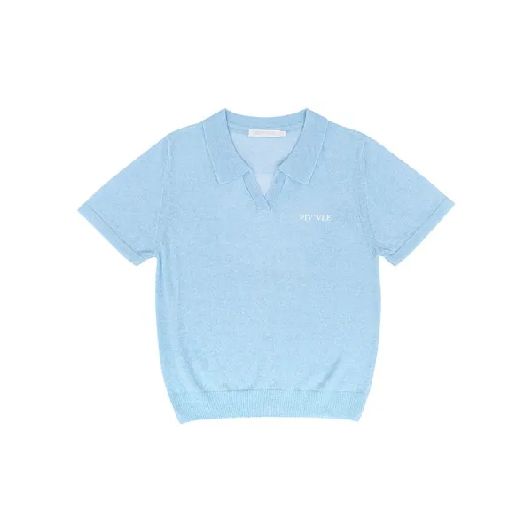 Giant Smiley Short Sleeve Knit Top (cornflower blue)