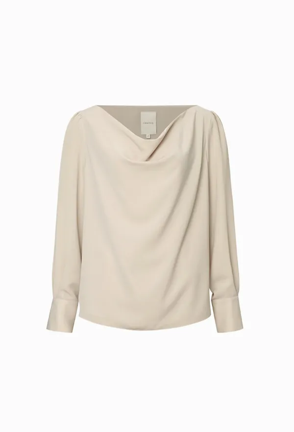 Clio Drape Blouse (Beige)