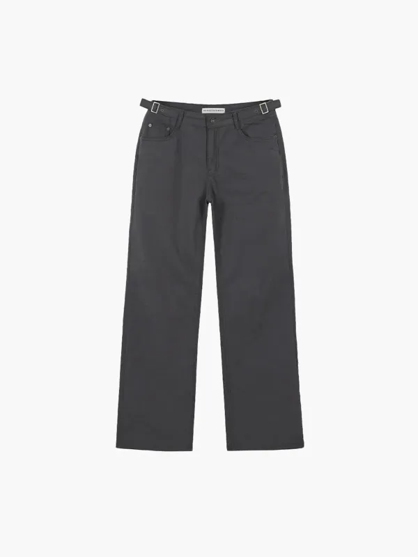 WAIST BUCKLE COTTON PANTS_charcoal