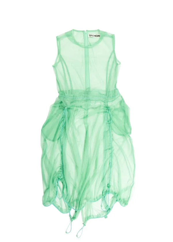 TULLE SHIRRING STOPPER DRESS - MINT
