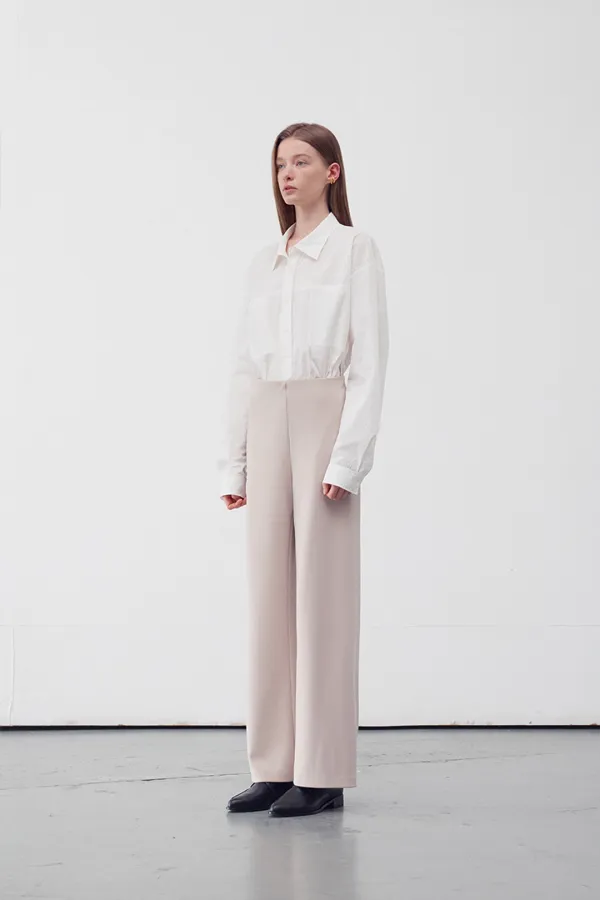 ELASTICATED WAIST STRAIGHT LEG TROUSERS 2COLOR