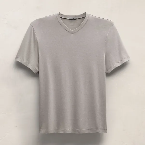 Cotton Cashmere Short Sleeve V Neck - Fog