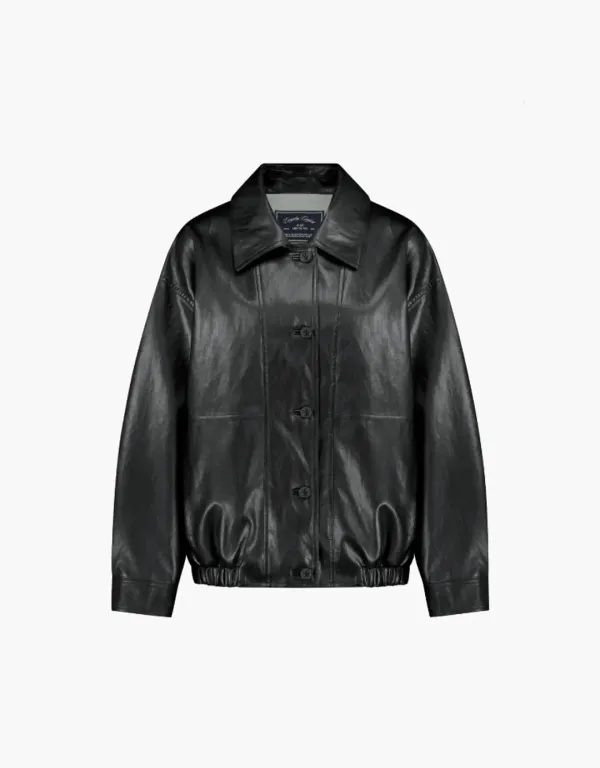 leather blouson jacket - black