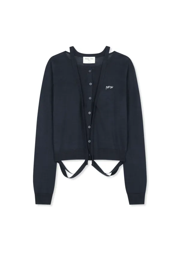 STRING DETAIL KNIT CARDIGAN IN DARK NAVY