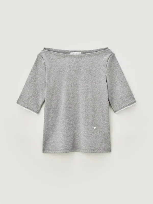 Boat neck ribbed top - Melange gray