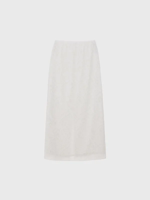 [13th] Lace band long skirt (white / black)