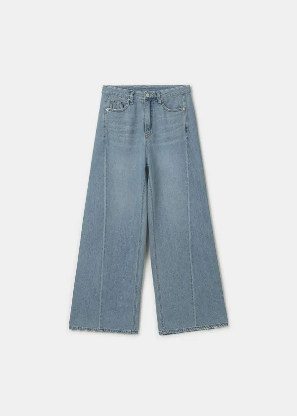 Line Wide Denim Pants(Mid Blue)