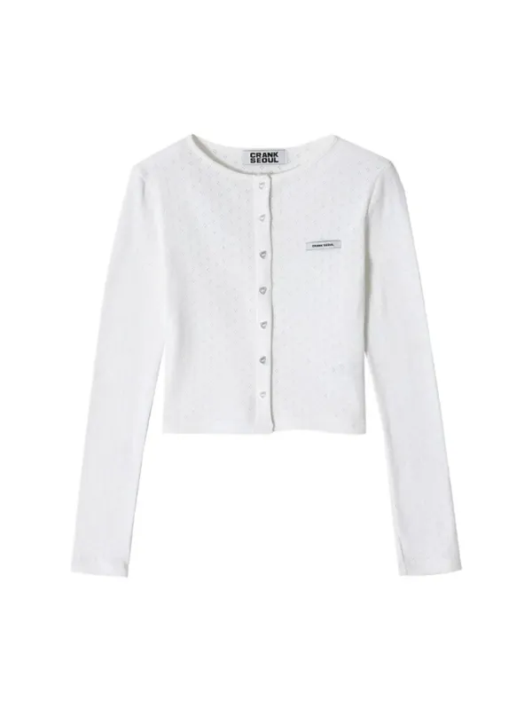 [Release 06/02] HEART BUTTON EYELET CARDIGAN_WHITE
