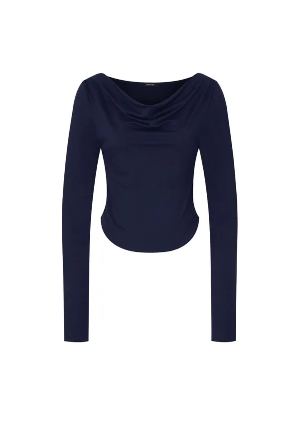 ONE SHOULDER LONG SLEEVE TOP (NAVY)