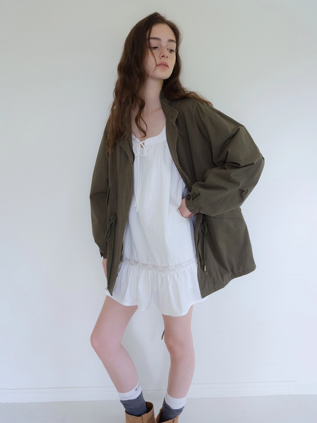 헤더먼트 vintage washed fishtail jacket (khaki) 상품 이미지 3