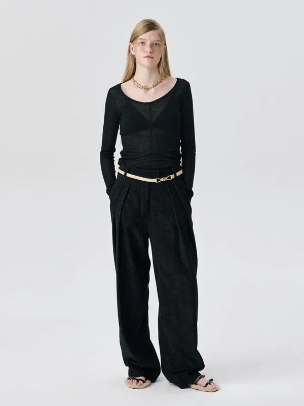 Steady Wide Tuck Pants_Black