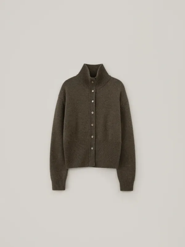 Das Wool High Neck Cardigan - Brown