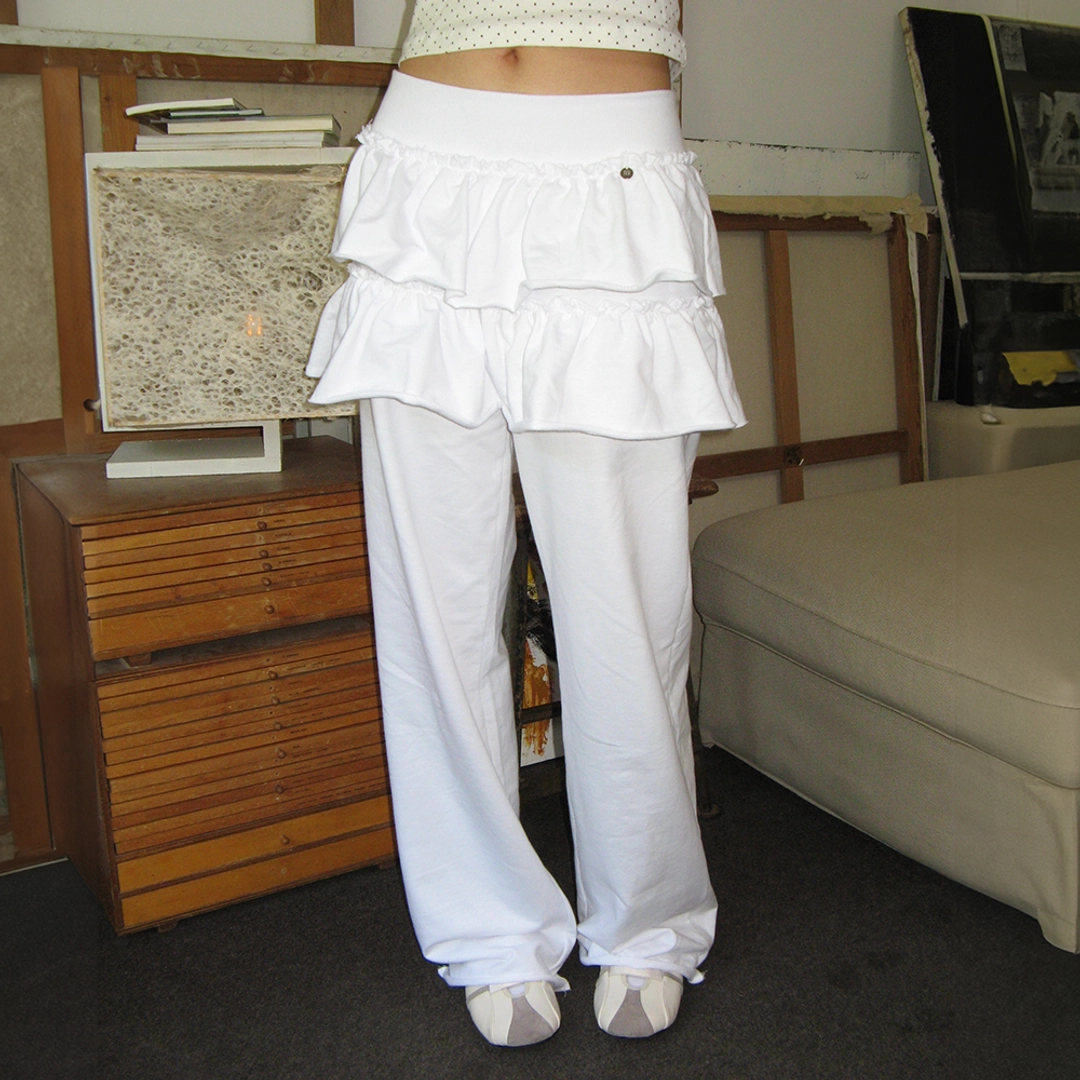 론론 CANCAN RUFFLE LAYERED PANTSKIRT WHITE 상품 이미지 1