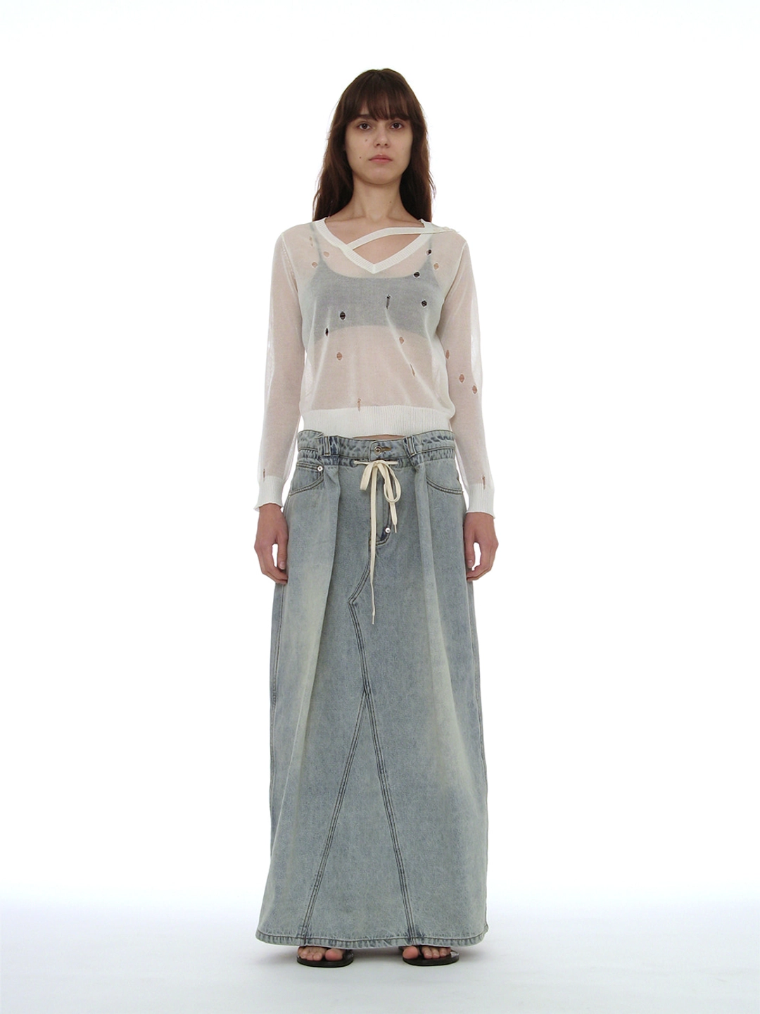 파르티멘토 [WOMEN] SHEER DISTRESSED V-NECK KNIT TOP_IVORY 상품 이미지 2