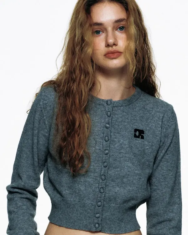 CENTAUR CROP KNIT CARDIGAN_GREY