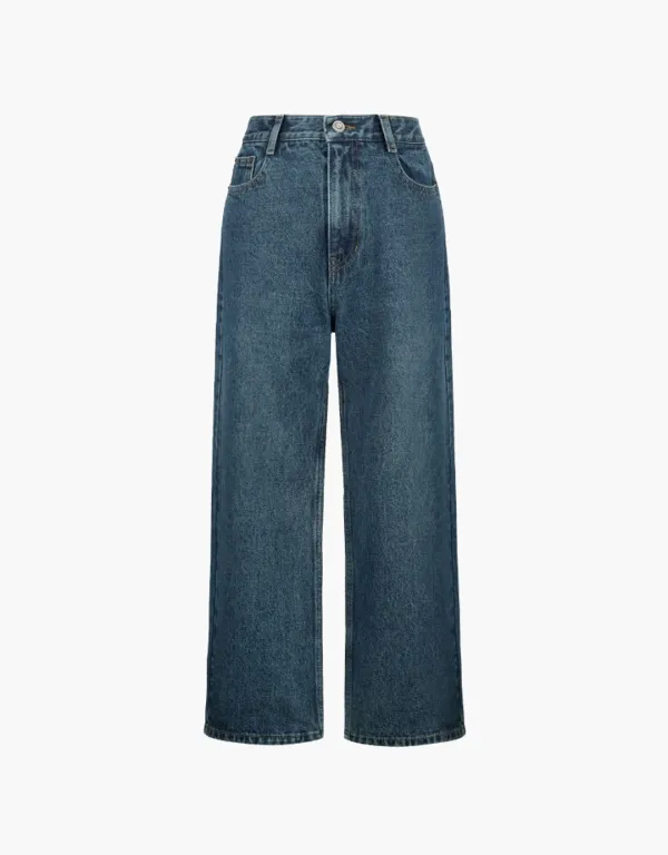 signature semi wide denim pants - blue
