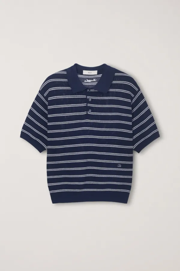 UNISEX SOFT STRIPED POLO KNIT NAVY_UDSW6B121N2