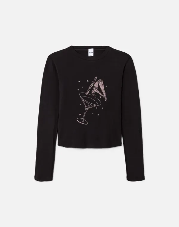 90s Baby Long Sleeve "Bottoms Up" - Washed Black